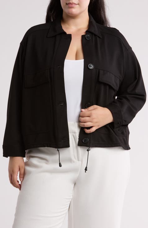 Drawstring Hem Ponte Knit Jacket (Plus)