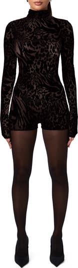 Burnout Mock Neck Long Sleeve Romper