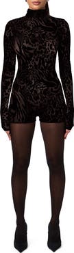 Naked Wardrobe Burnout Mock Neck Long Sleeve Romper