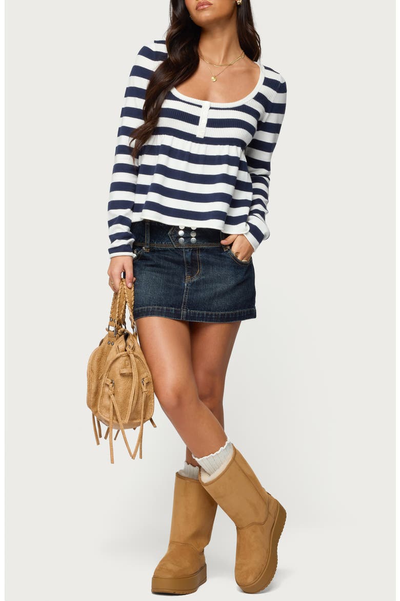 Lockie Stripe Knit Babydoll Top, Alternate, color, NAVY