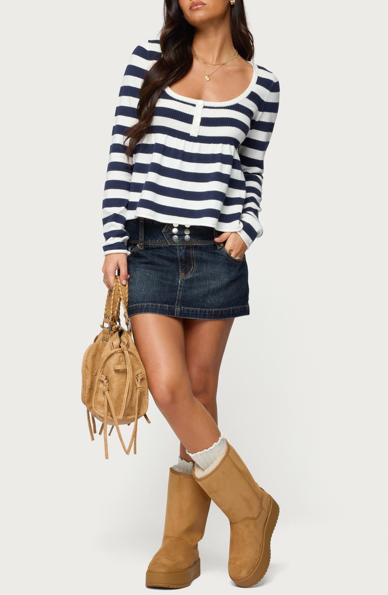 EDIKTED Lockie Stripe Knit Babydoll Top, Alternate, color, 