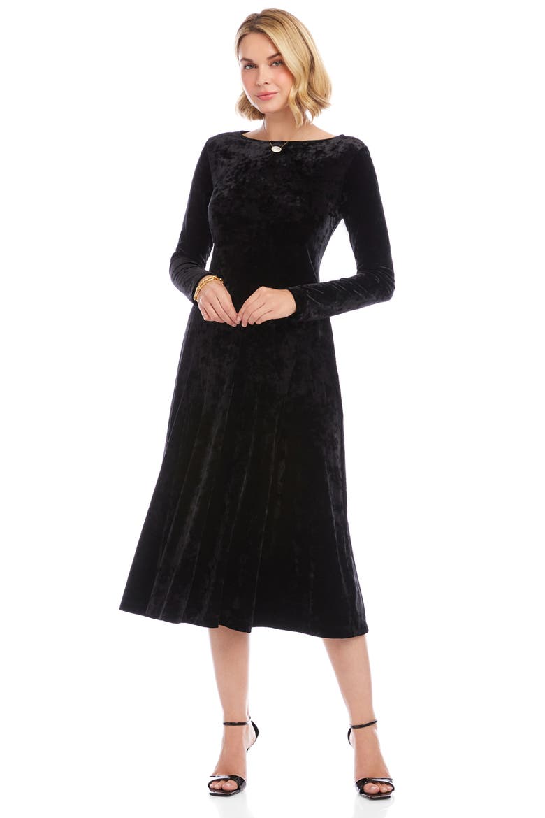 Kate Long Sleeve Crushed Velvet Midi Dress, Alternate, color, BLACK