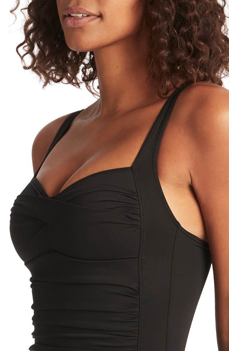 Sea Level Twist Front Multifit One-Piece Swimsuit, Alternate, color, Black