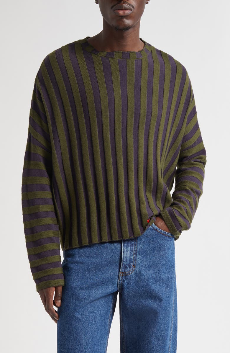 Eckhaus Latta Keyboard Stripe Wool Crewneck Sweater, Main, color, Mallard