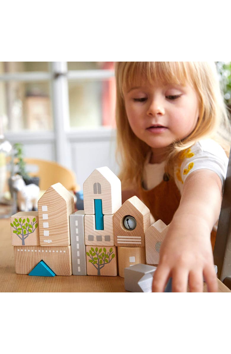 HABA Wooden Building Blocks Bad Rodach 18-Piece Set, Beech Wood Stacking Blocks for Ages 18 months and up. Made in Germany., Alternate, color, Multi