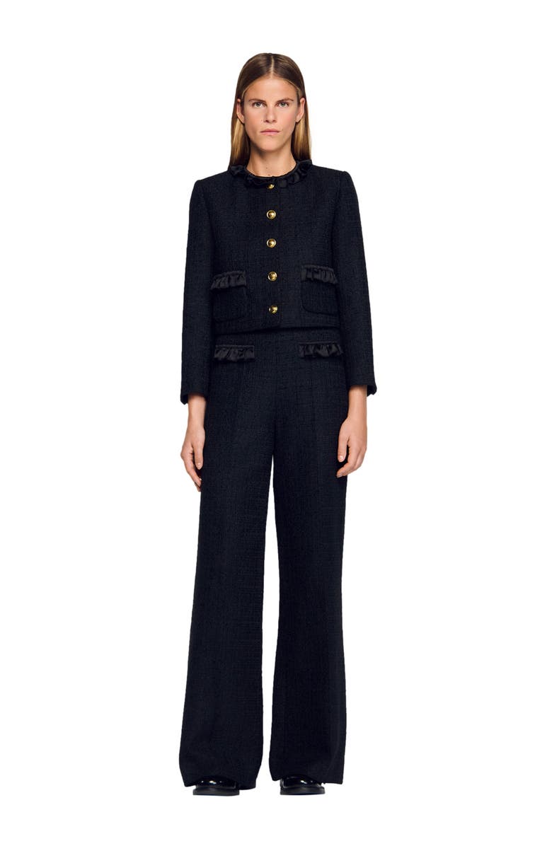 SANDRO Tweed suit trousers, Alternate, color, Black