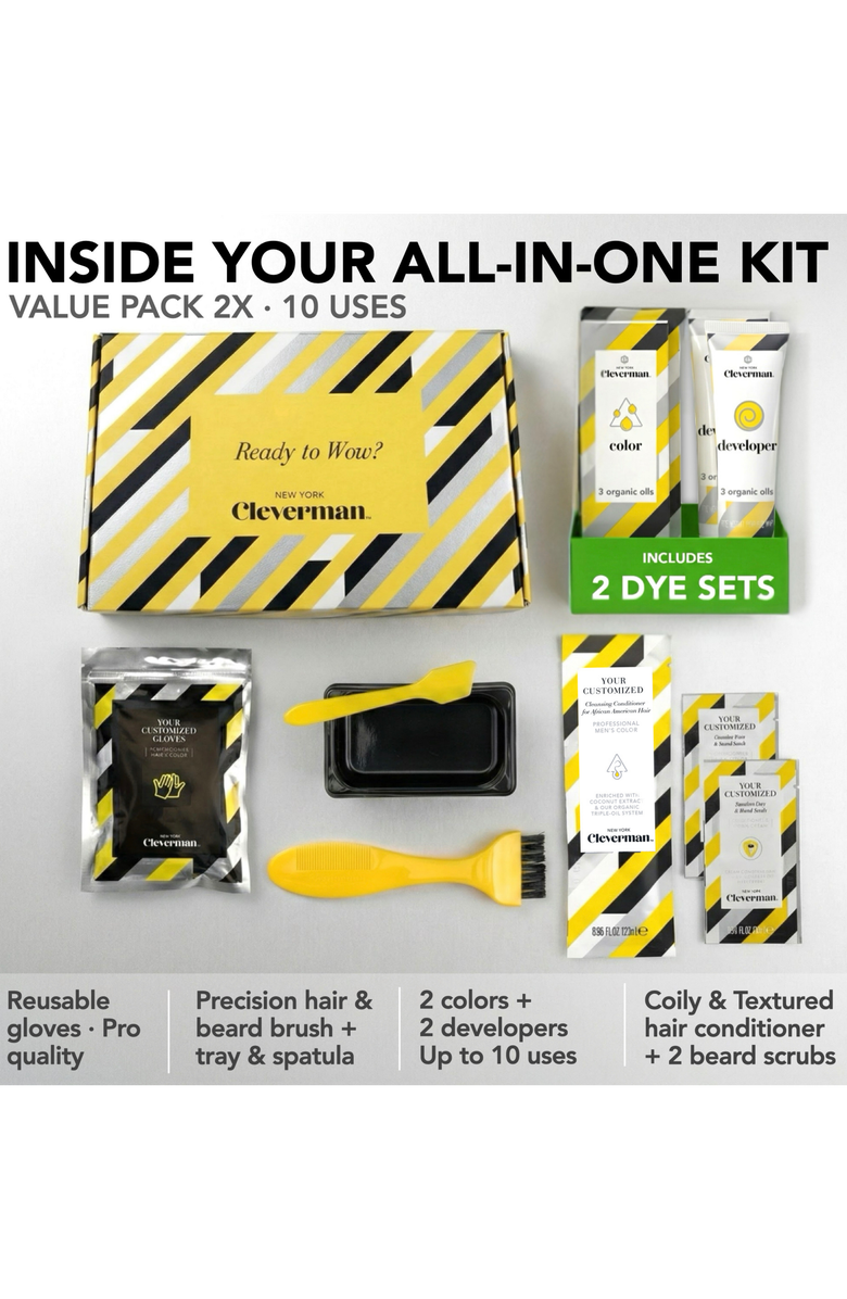 Cleverman 2X Pack Coarse & Coily Hair · Reusable Beard & Hair Dye Kit, Alternate, color, Jet Black