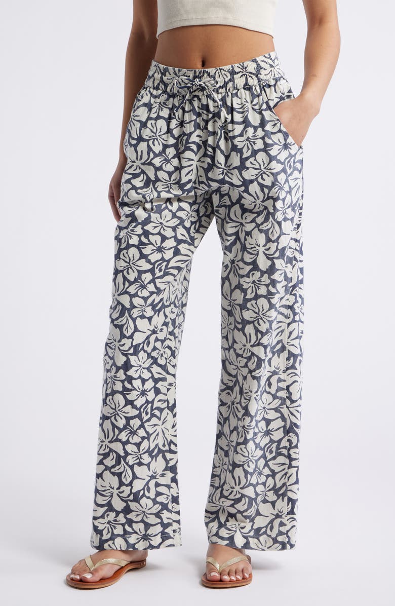 Rip Curl Las Dalias Floral Cotton & Linen Drawstring Pants, Main, color,