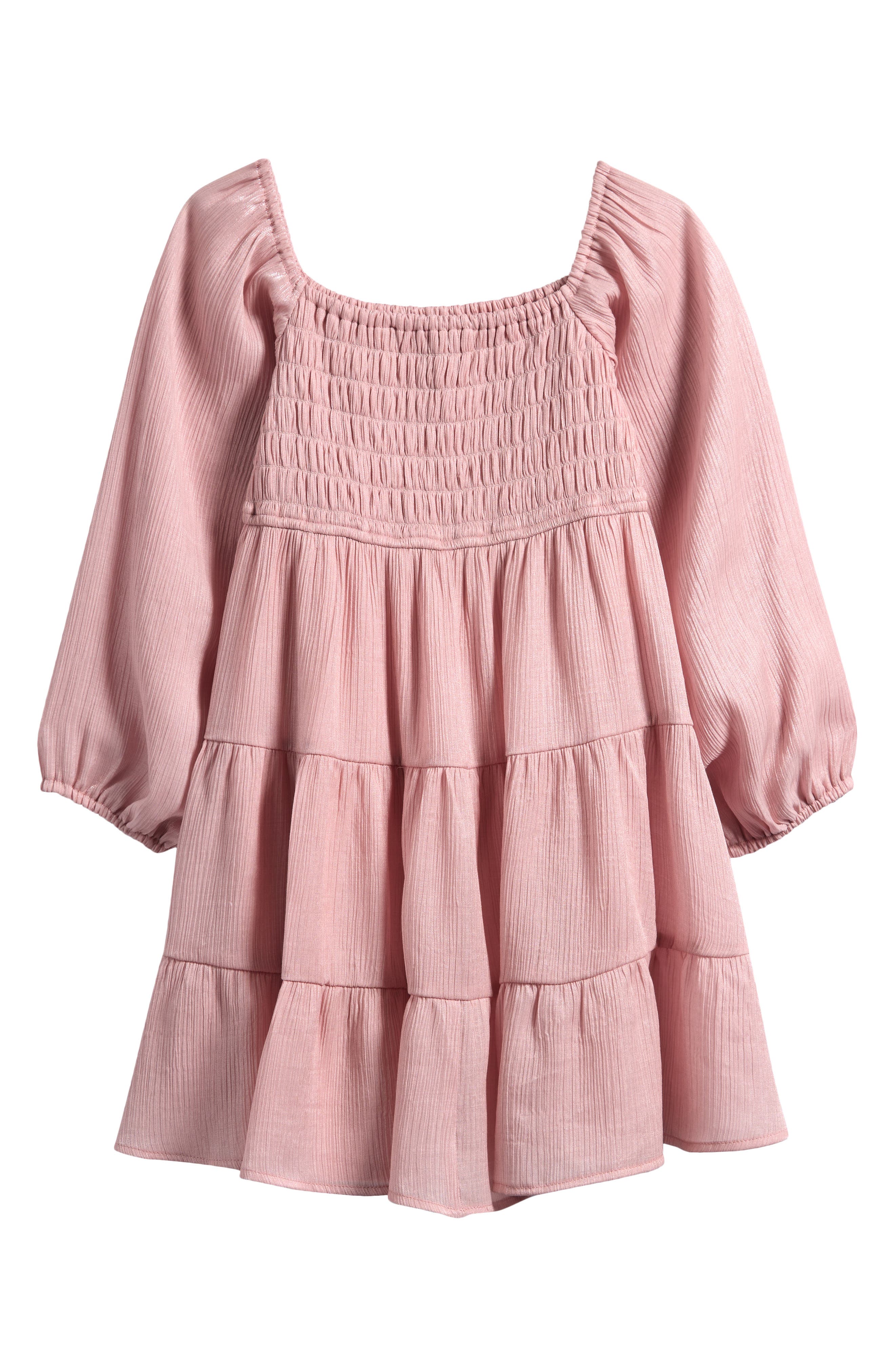 Ava & Yelly Kids' Shimmer Crinkle Long Sleeve Babydoll Dress
