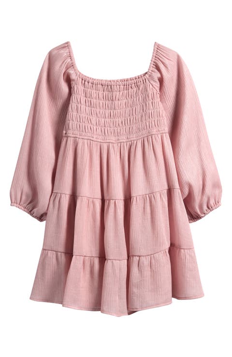 Kids' Shimmer Crinkle Long Sleeve Babydoll Dress (Big Kid)