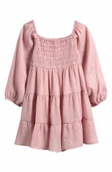 Ava & Yelly Kids' Shimmer Crinkle Long Sleeve Babydoll Dress