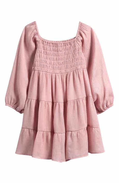 Ava & Yelly Kids' Shimmer Crinkle Long Sleeve Babydoll Dress