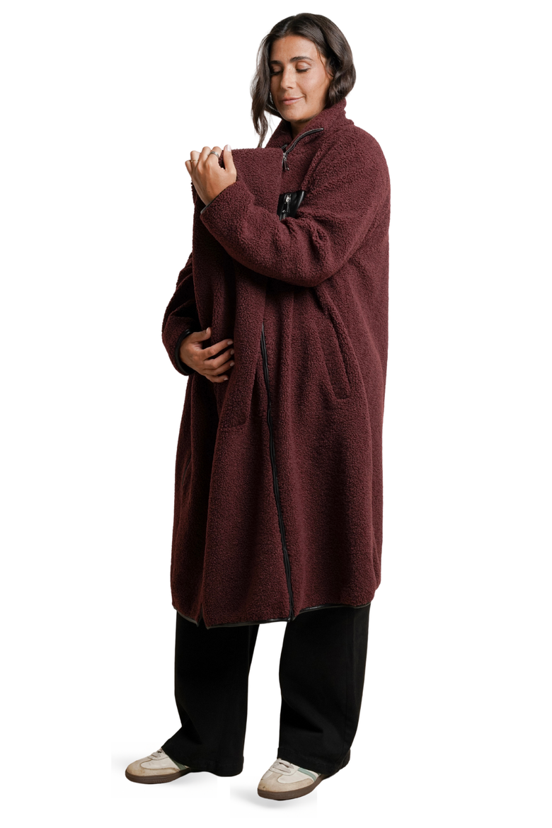 Teddi Maternity & Baby Wearing Long Coat, Alternate, color, Burgundy