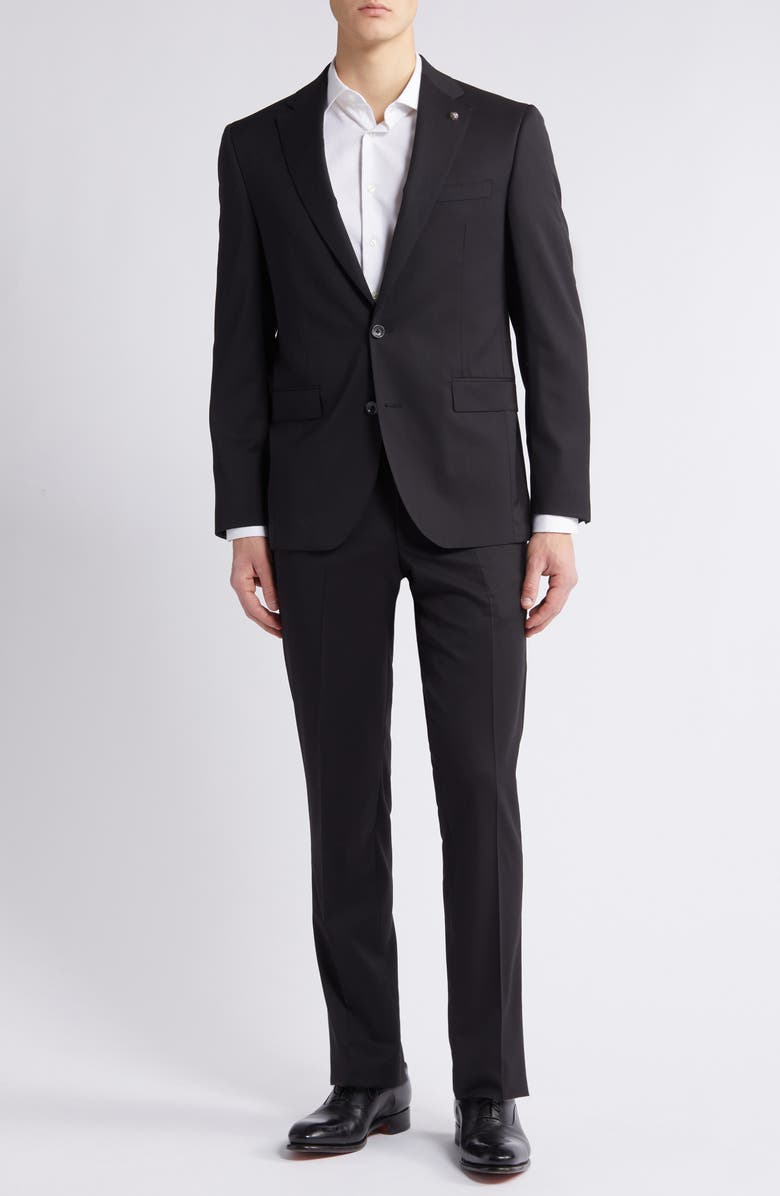 Jack Victor Solid Black Wool Suit, Main, color, Black