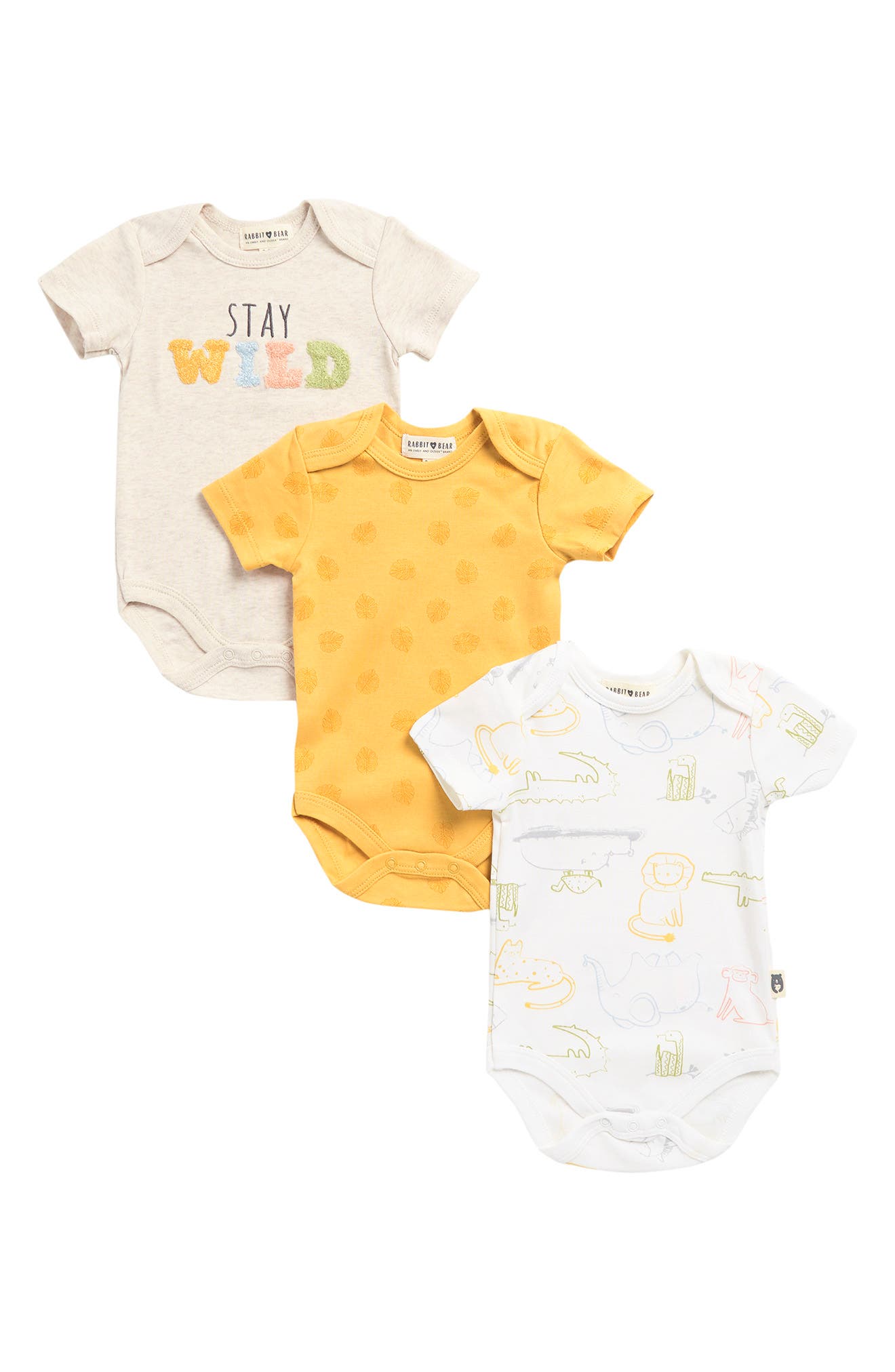 RABBIT AND BEAR ORGANIC Organic Cotton Bodysuit - Pack of 3 | Nordstromrack