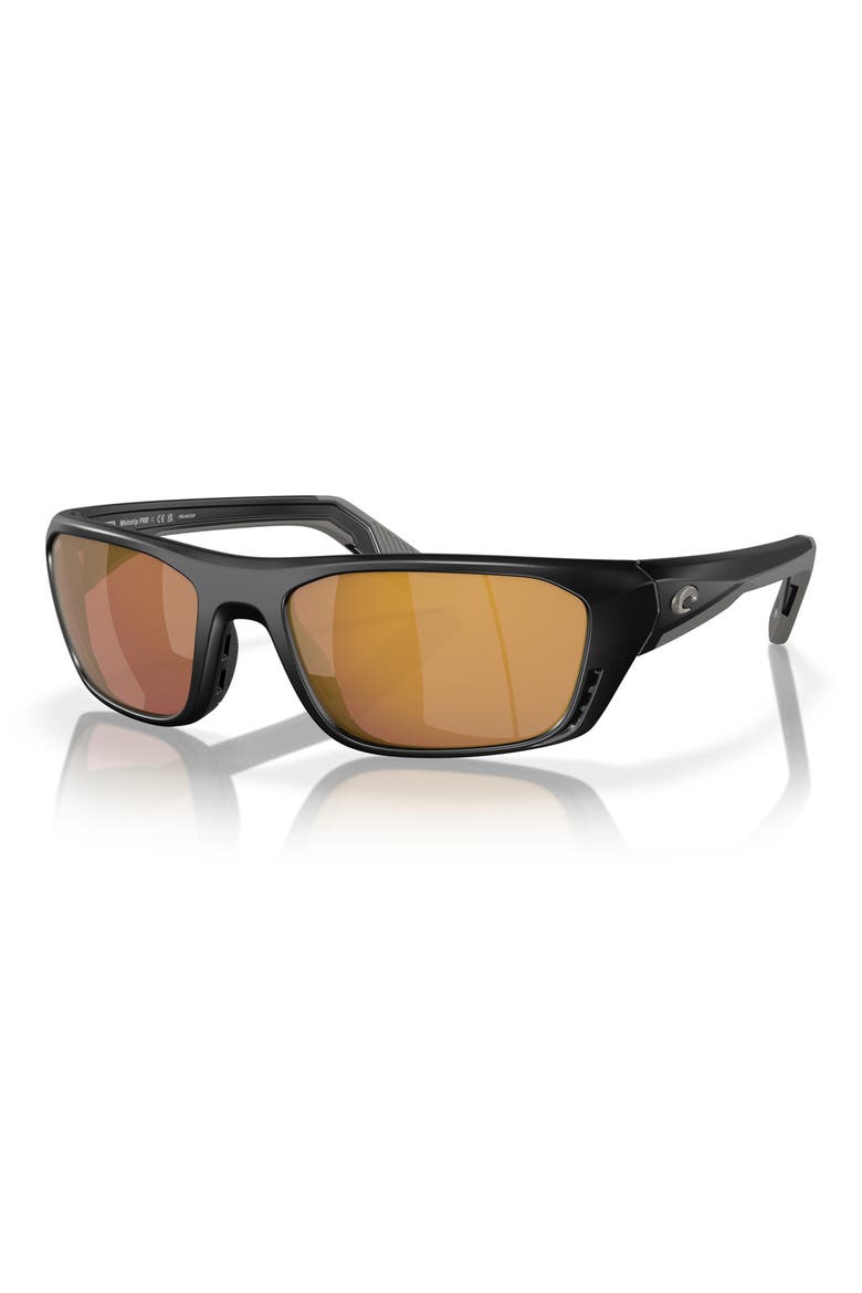 57mm Polarized Rectangular Sunglasses, Alternate, color, MATTE BLACK/ GOLD MIRROR 580G