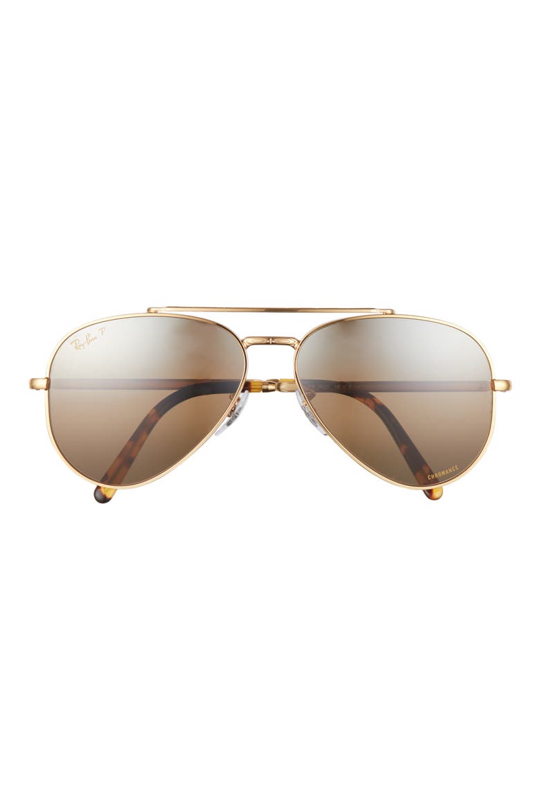 New Aviator 58mm Polarized Pilot Sunglasses, Main, color, LEGEND GOLD / GRAD DARK BROWN