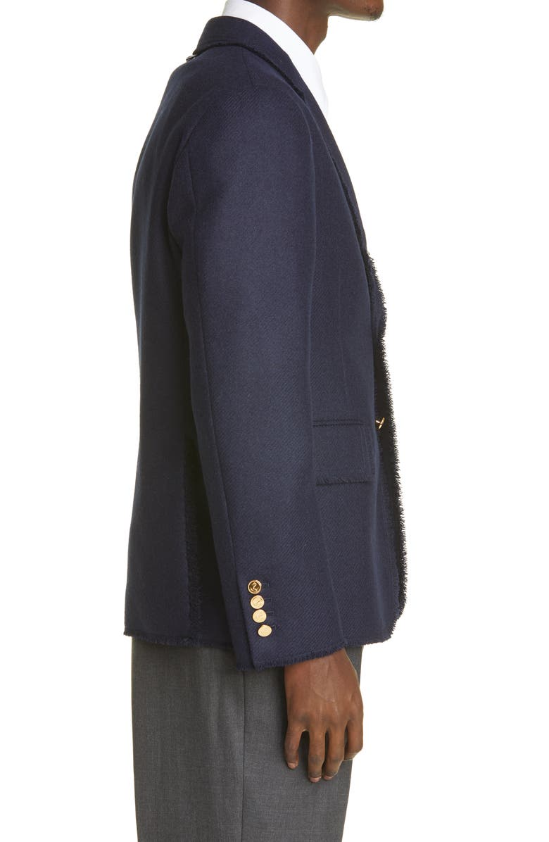 Thom Browne 4-Bar Frayed Wool Sport Coat, Alternate, color,