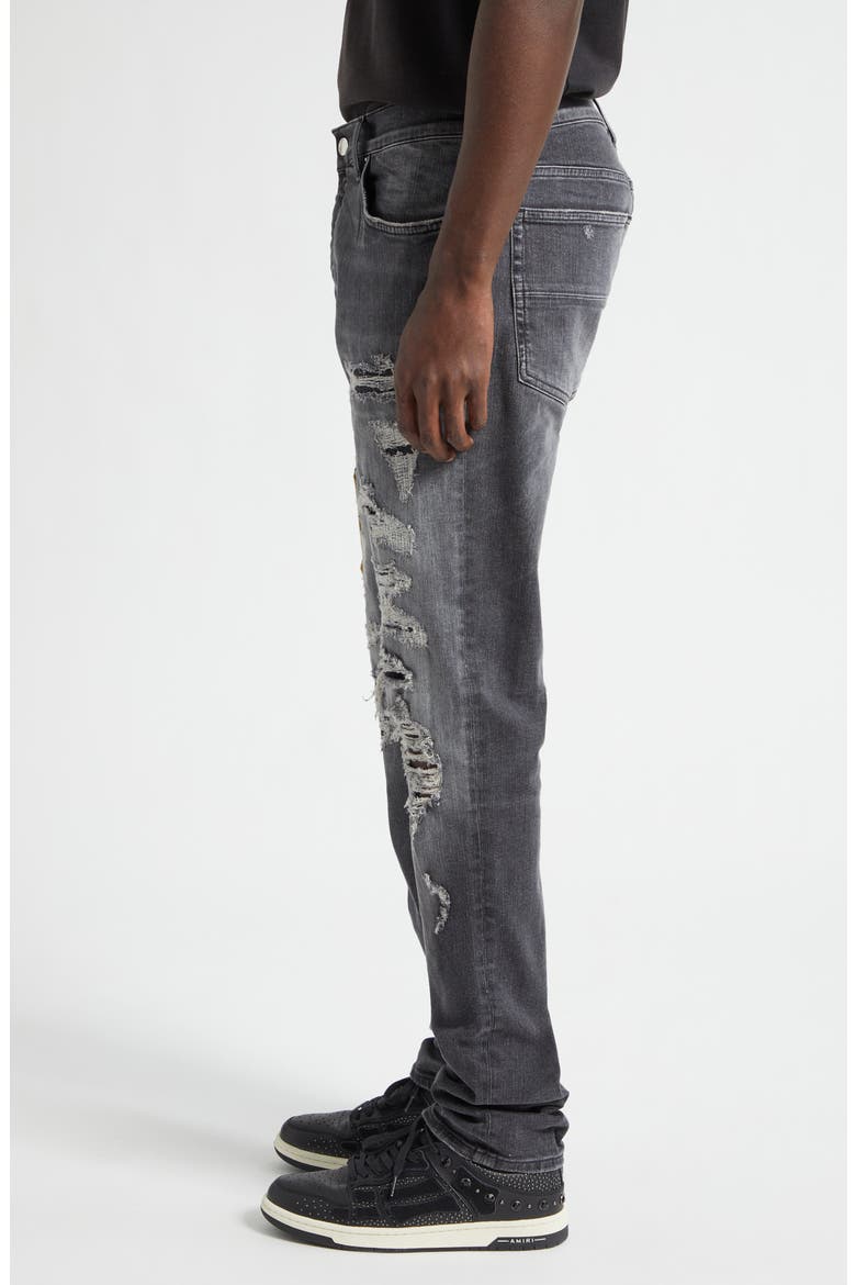 Varsity Patch Rip & Repair Skinny Jeans, Alternate, color, BLACK SAND