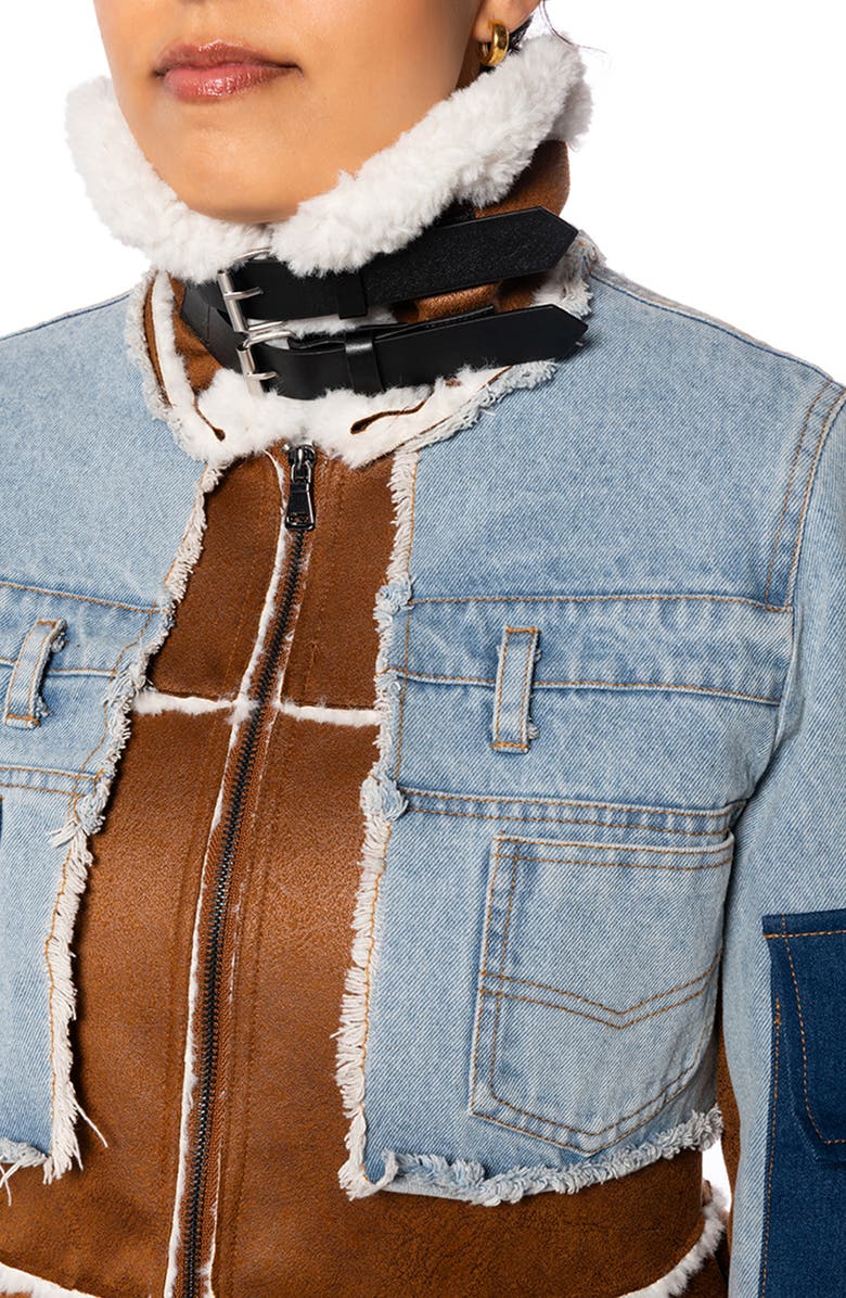 AZALEA WANG Denim & Faux Shearling Jacket, Alternate, color,