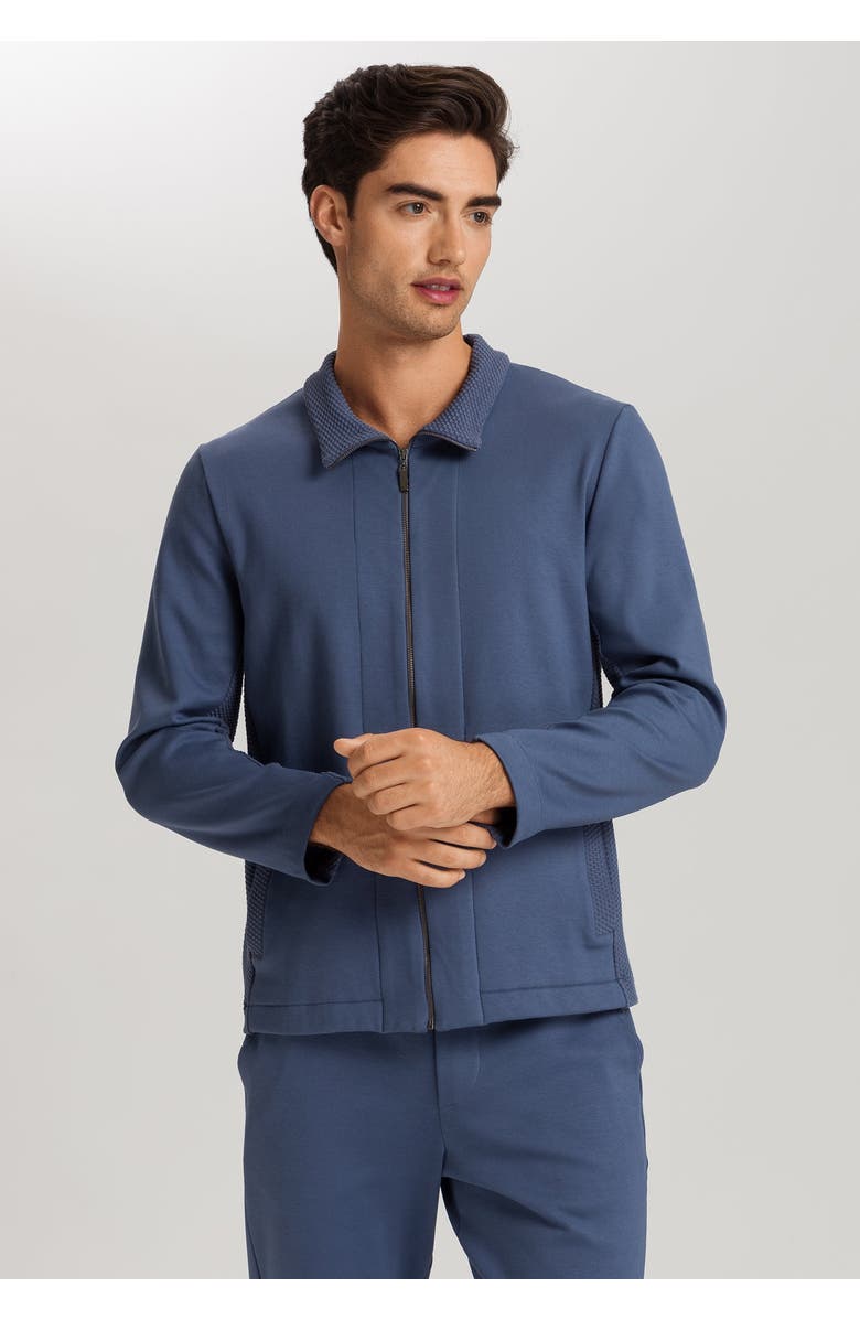 Hanro Smartwear Cotton Zip-Up Jacket, Alternate, color, Vintage Indigo