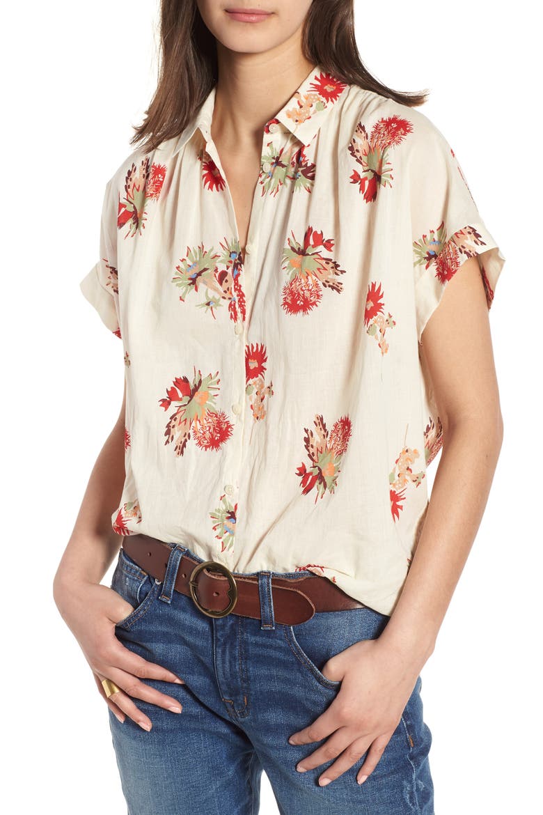 Central Cactus Floral Shirt, Main, color, ANTIQUE CREAM