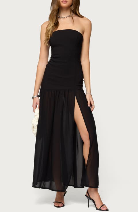 Marisa Strapless Drop Waist Mixed Media Maxi Dress