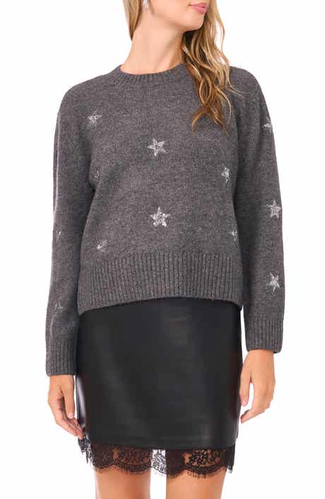 Vince Camuto Sequin Star Detail Crewneck Sweater