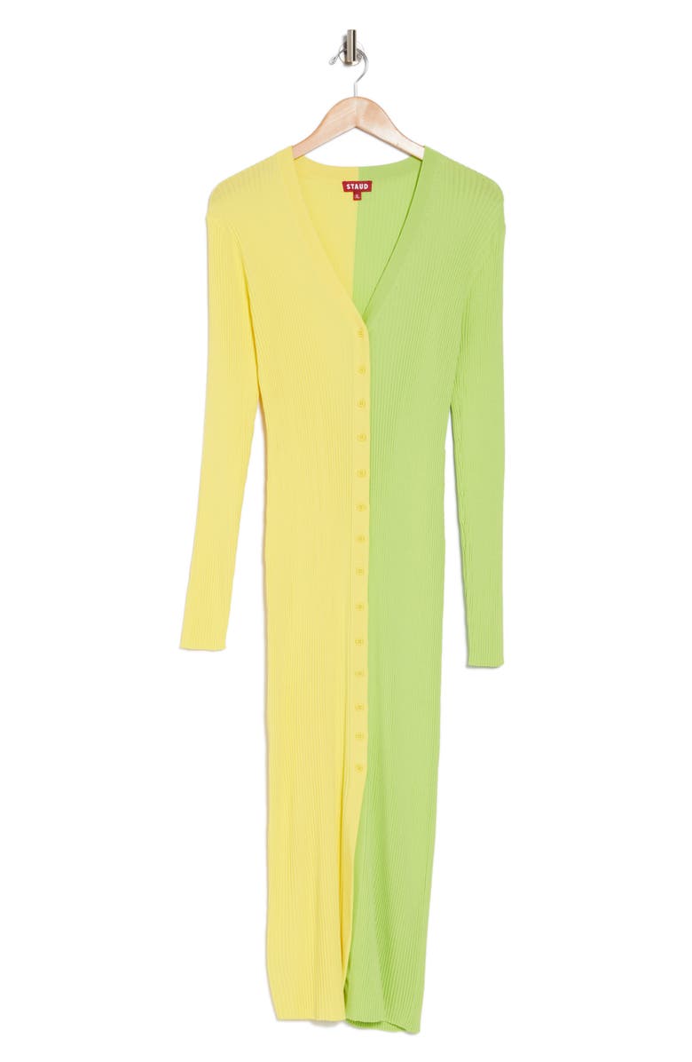 STAUD Shoko Colorblock Sweater Dress, Alternate, color, Limoncello Lime