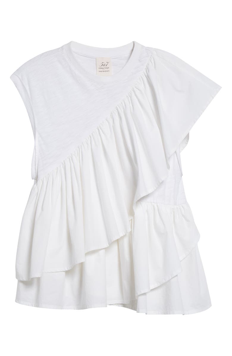Cinq à Sept Micki Woven Ruffle Layer T-Shirt, Alternate, color, White