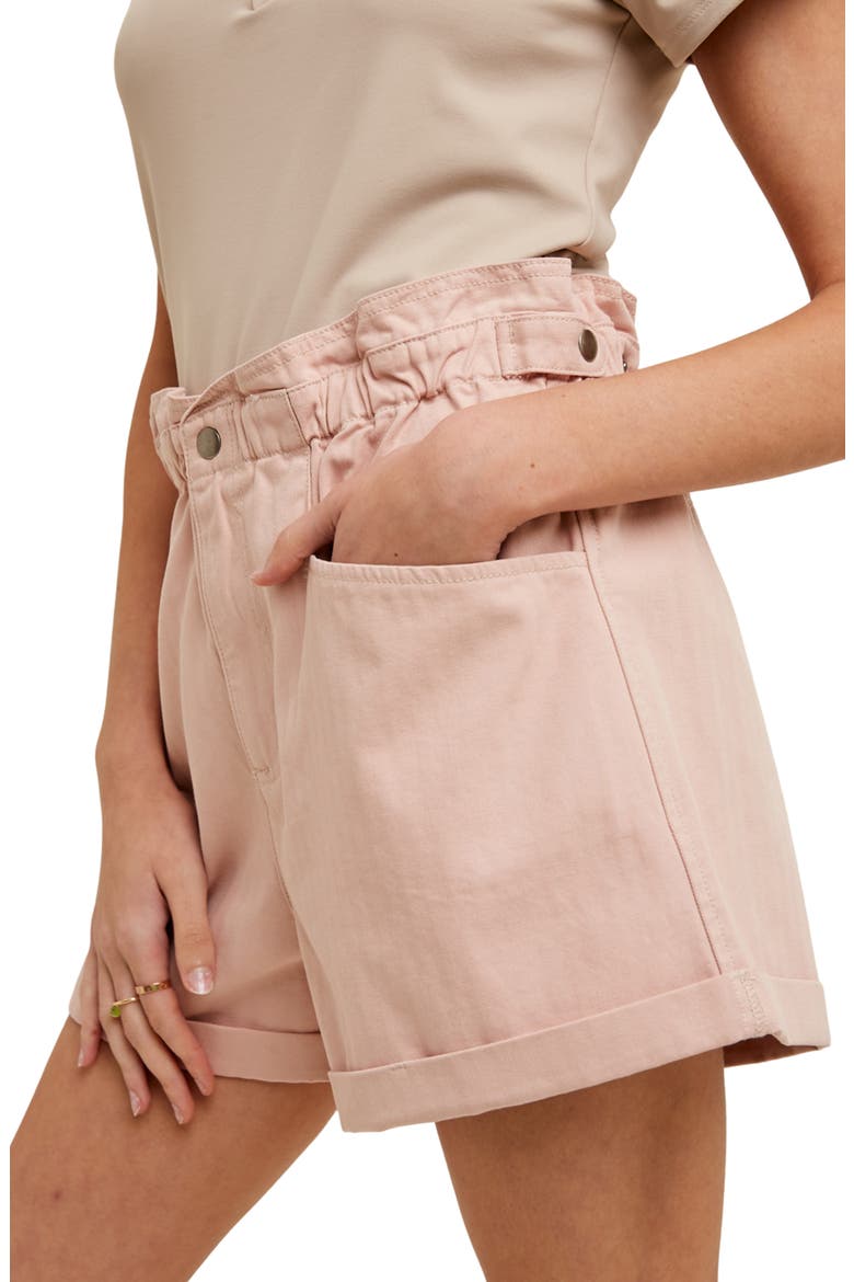 Paperbag Waist Twill Shorts, Alternate, color, ROSE