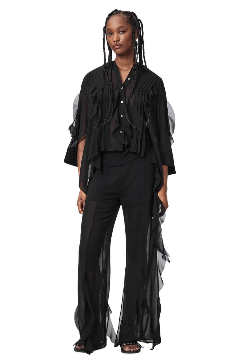 Minna Ruffled Wide Leg Trousers, Alternate, color, BLACK