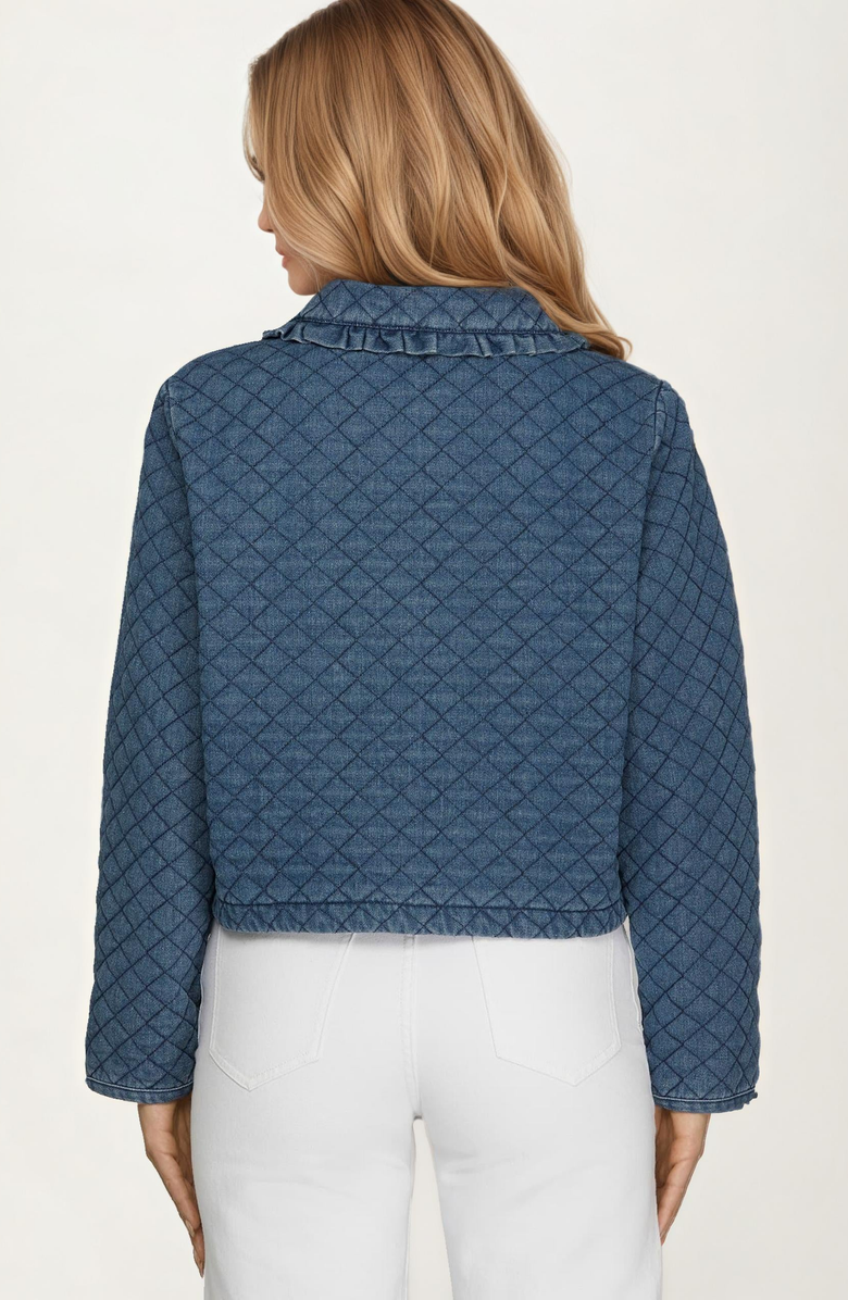 Knit and Lounge Quilted Bow Front Denim Jacket, Alternate, color,