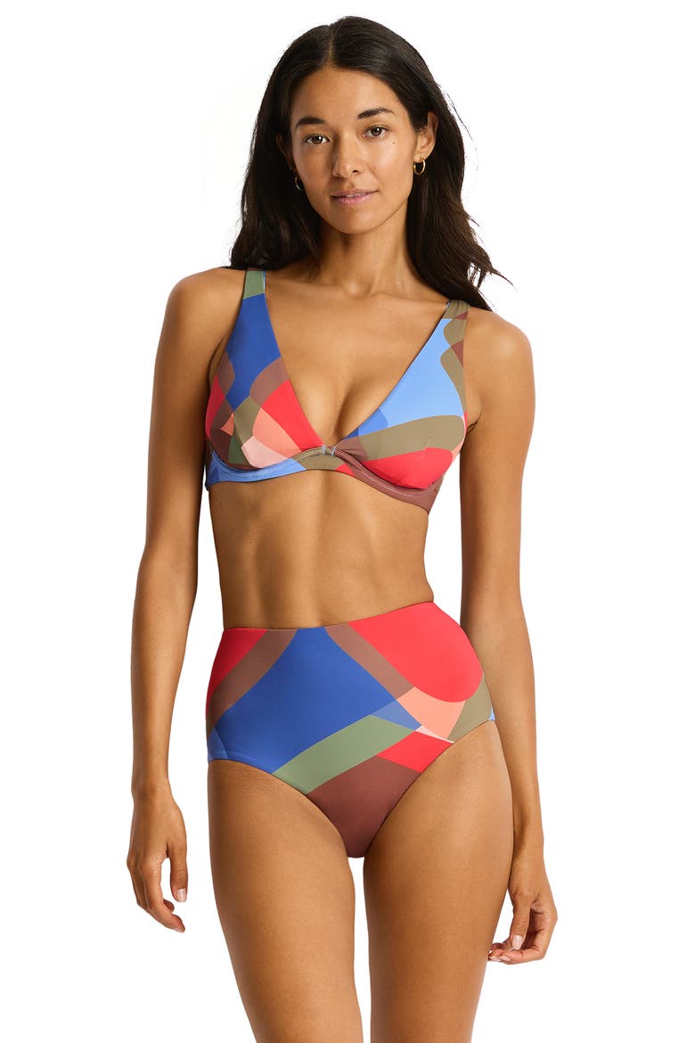Santora High Waist Bikini Bottoms, Alternate, color, BLUE MULTI