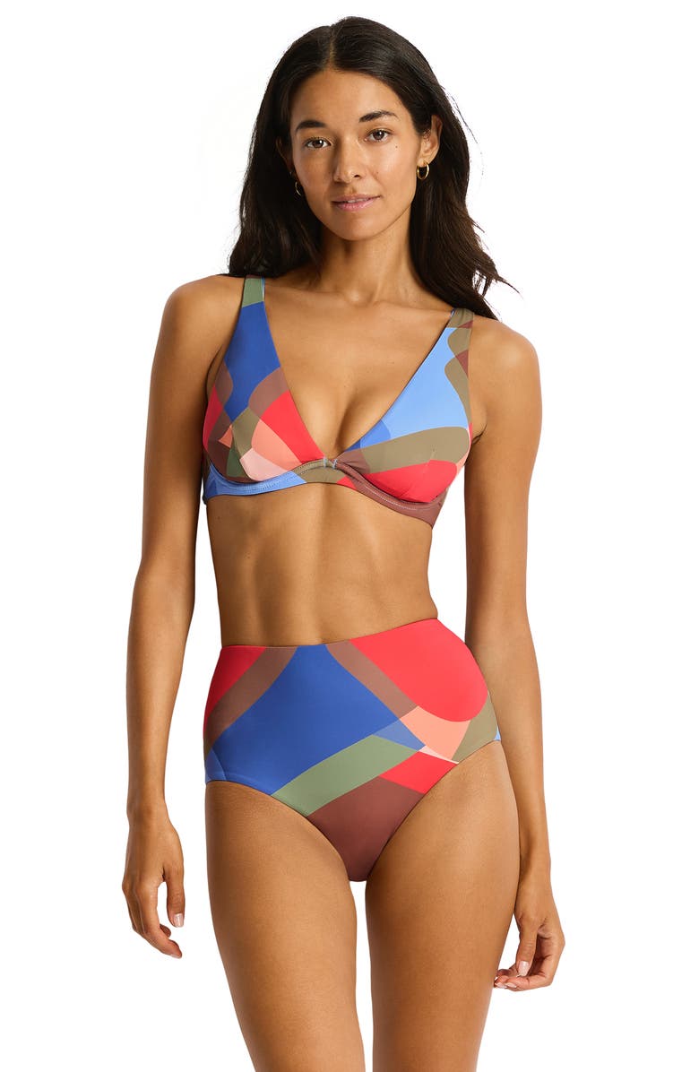Sea Level Santora High Waist Bikini Bottoms, Alternate, color, Blue Multi