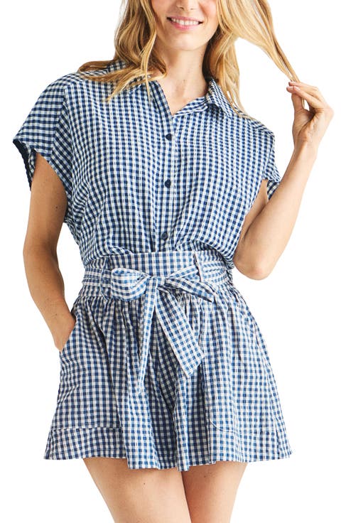 Gabrielle Cotton Blend Gingham Button-Up Shirt