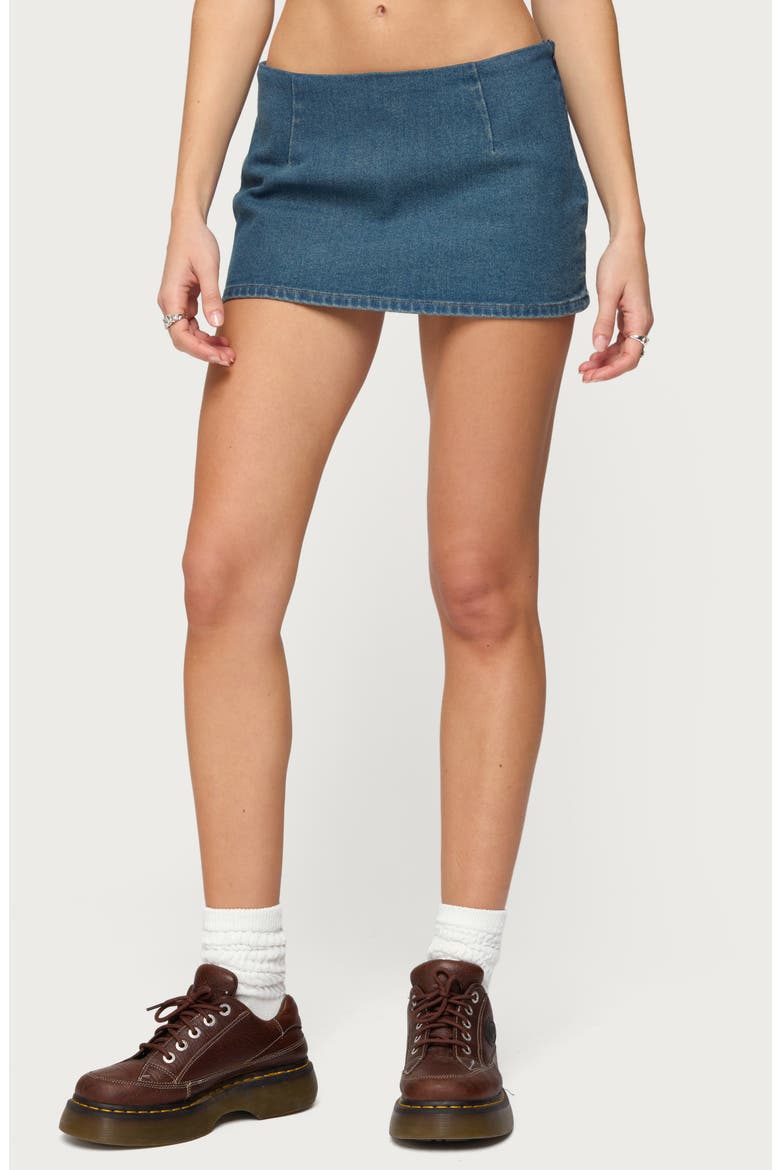Monrow Low Rise Denim Microskort, Main, color, BLUE-WASHED