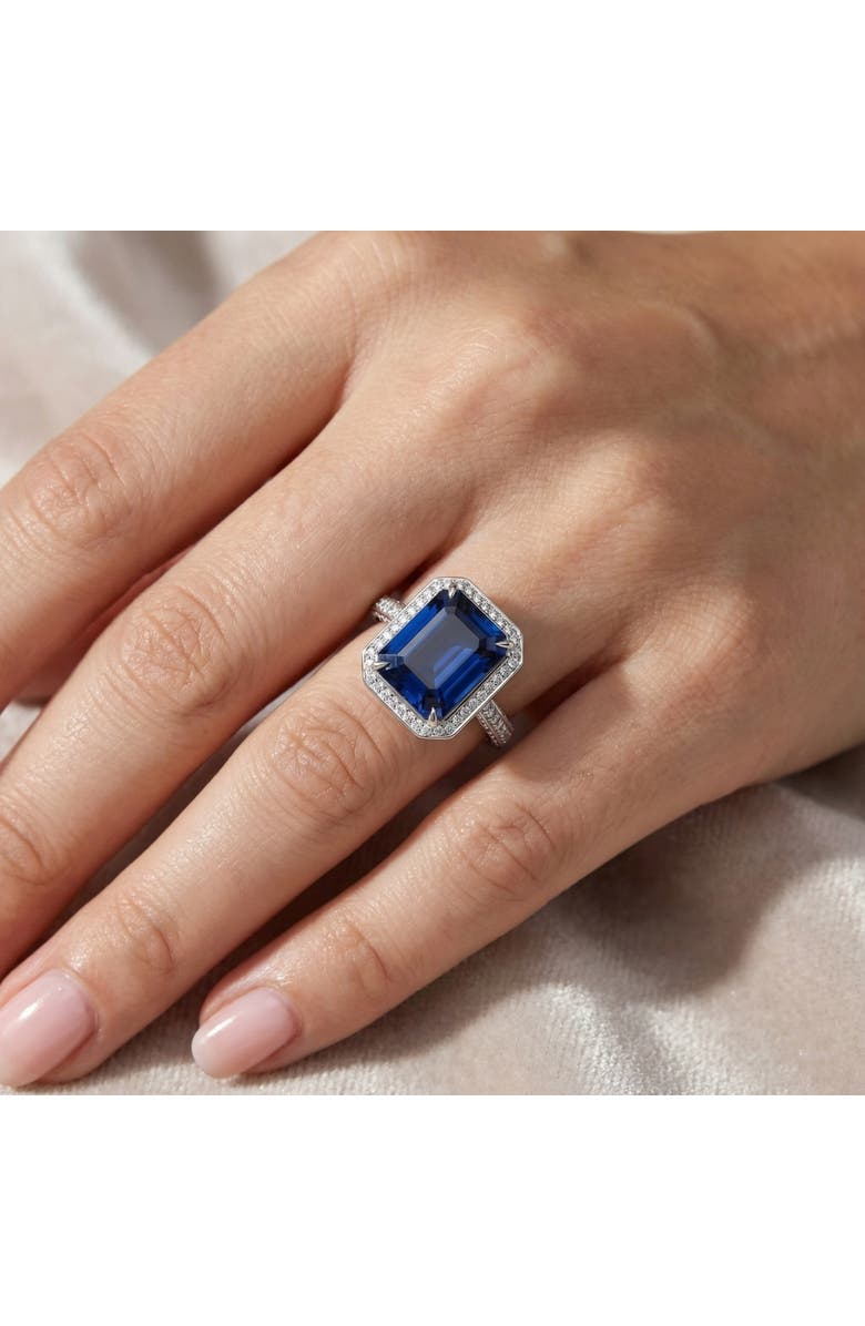 Bliss Diamond 17.45Ct Emerald Cut Blue Sapphire Diamond Ring 14k Gold Lab Grown, Alternate, color, 14K White Gold