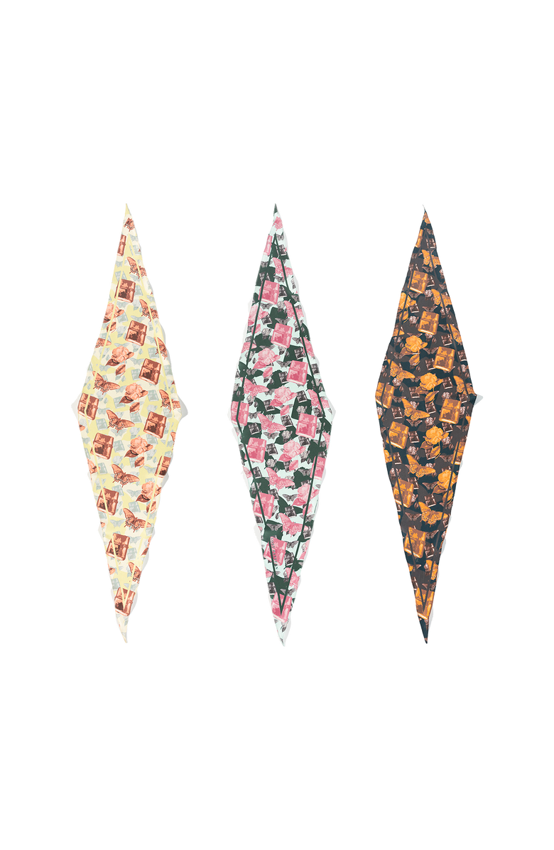 Lost Pattern NYC "Lady Butterfly" Silk Diamond Neckerchief, Alternate, color, Green