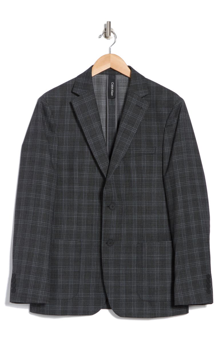 Calvin Klein Plaid Wool Blend Two-Button Sport Coat, Alternate, color,