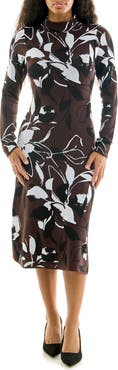 Nina Leonard Long Sleeve Fit & Flare Midi Sweater Dress