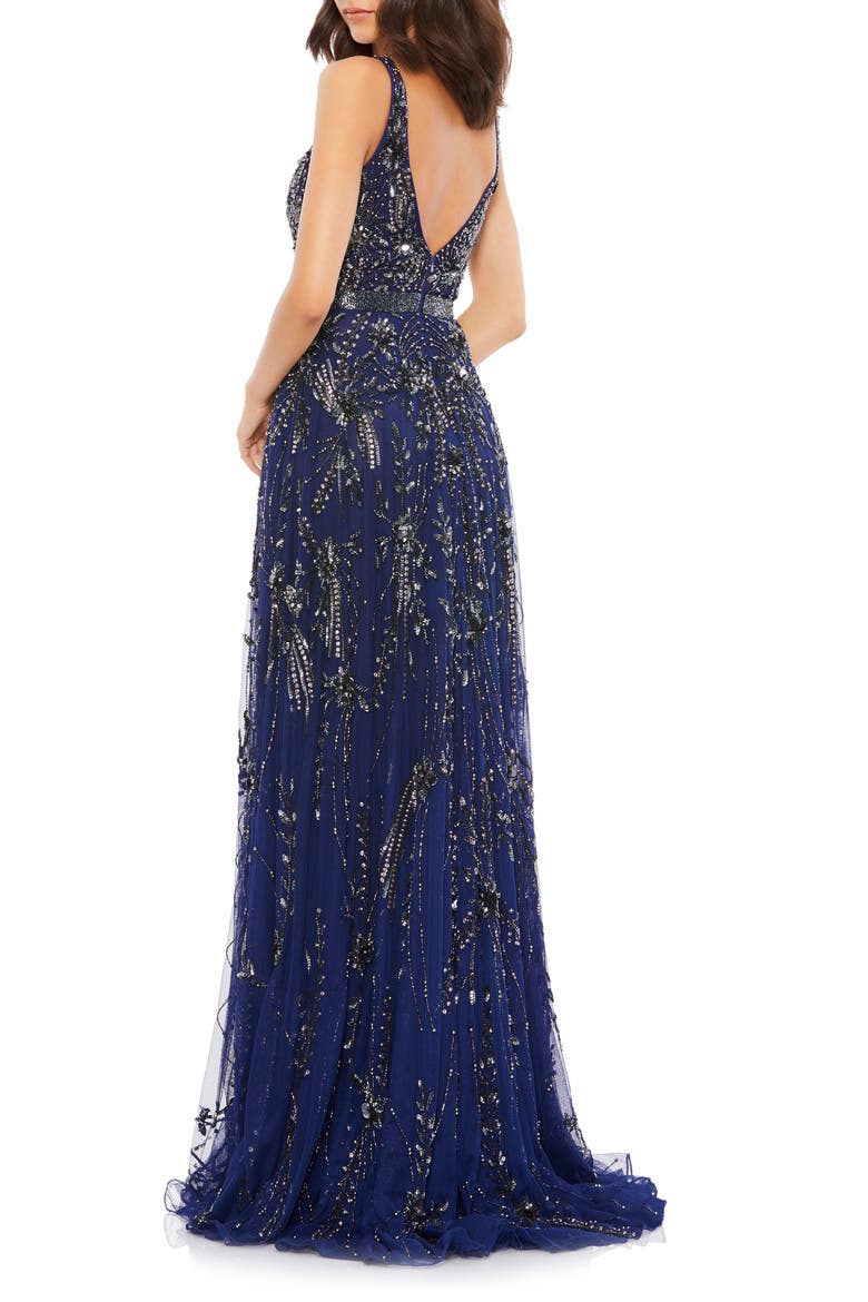 Beaded Plunge Neck Gown, Alternate, color, MIDNIGHT