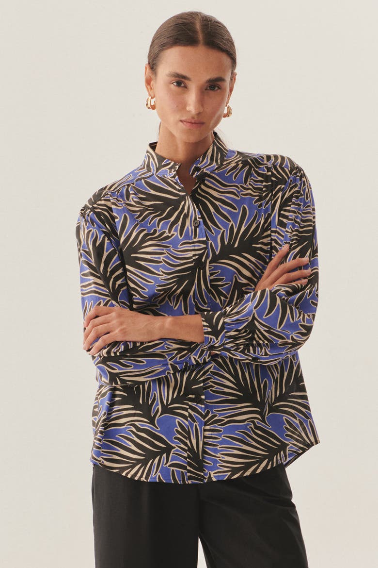 Gracie Cotton Shirt, Alternate, color, Blue and Green Patterned