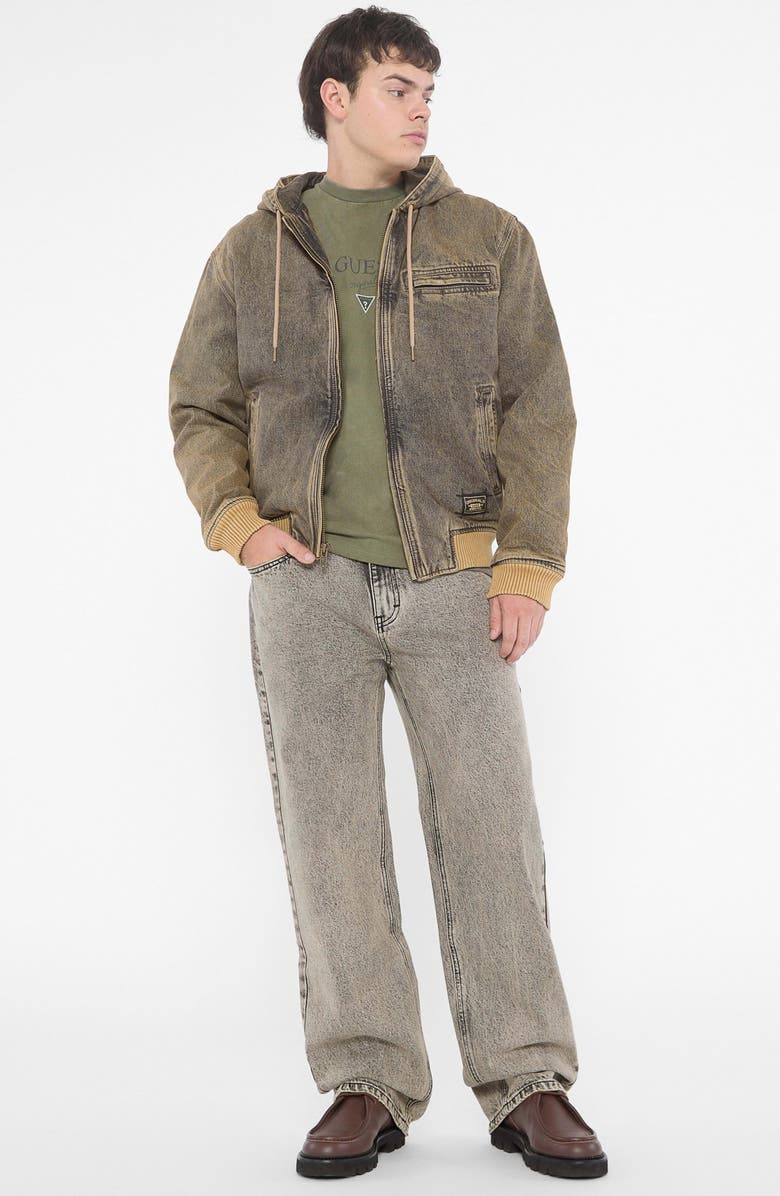 GUESS ORIGINALS Go Brown Sanded Denim Hooded Bomber Jacket, Alternate, color,