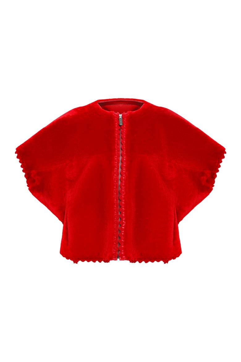 Reversible Collarless Genuine Shearling Jacket, Alternate, color, RED/RED