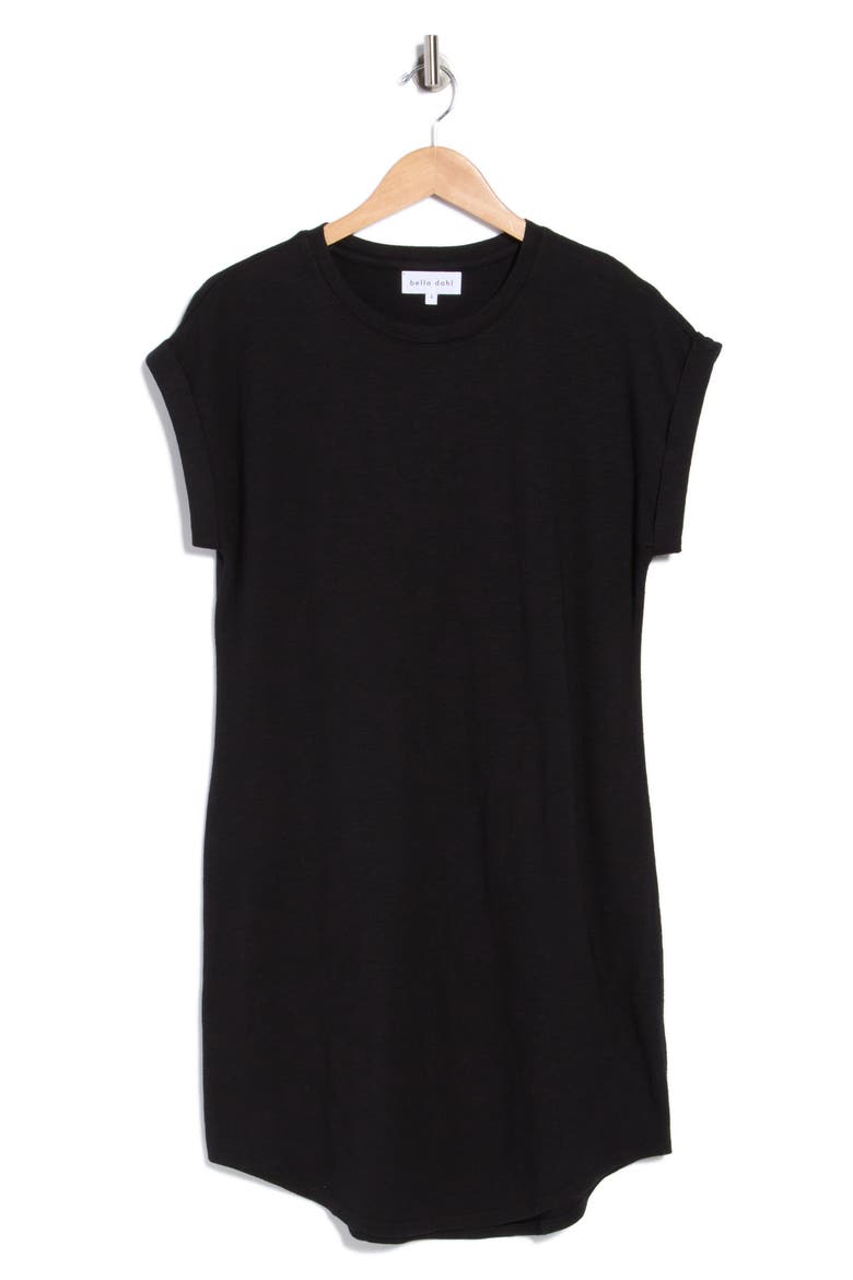 Roll Sleeve Slub T-Shirt Dress, Alternate, color, BLACK