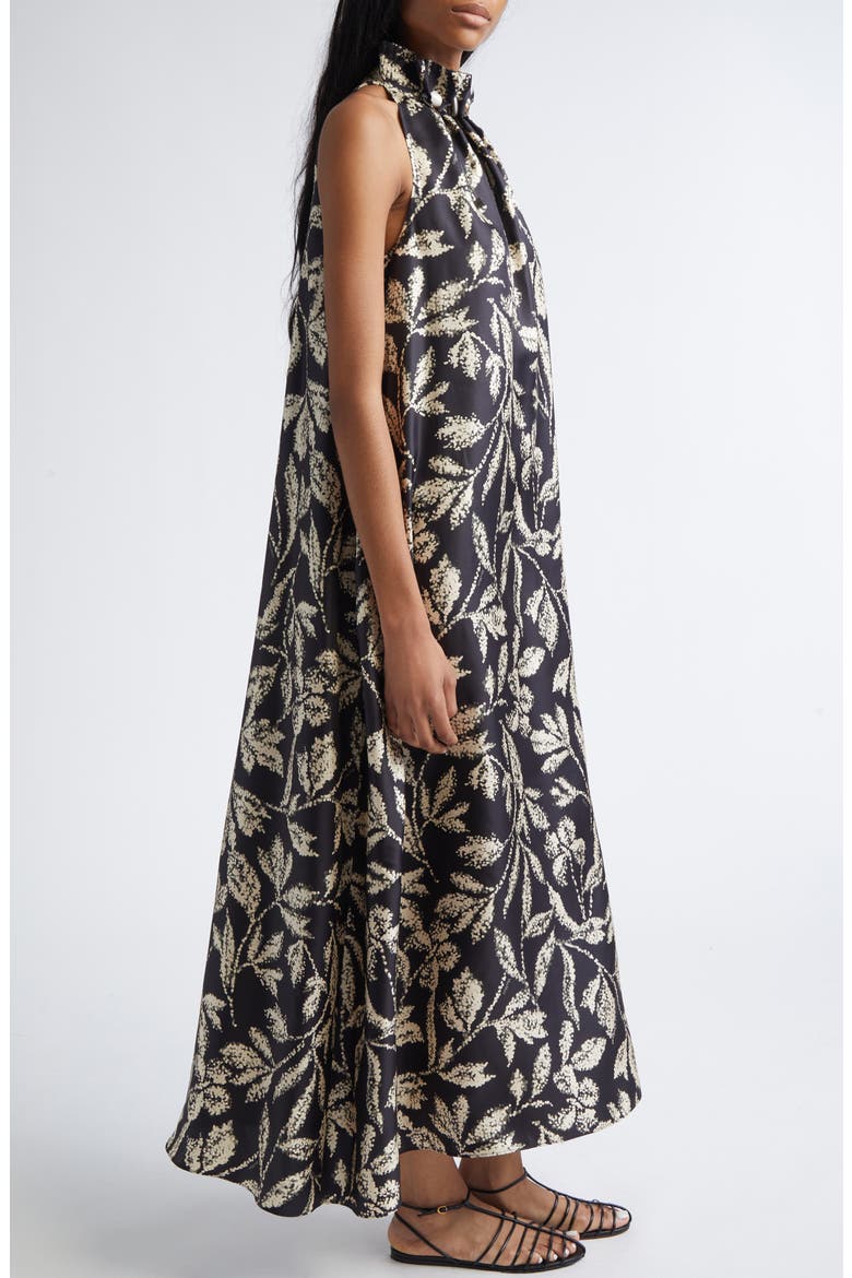 Print Silk Twill Maxi Dress, Alternate, color, BLACK