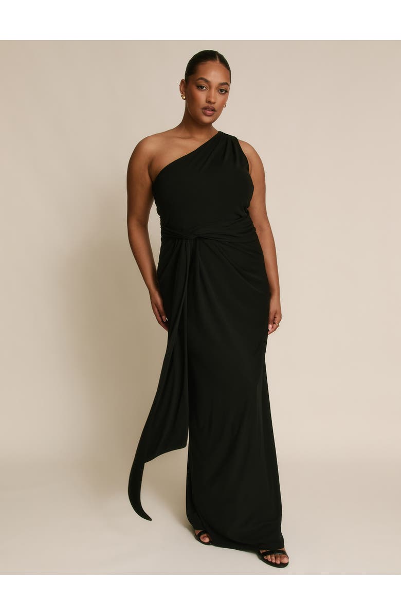 Six Stories One Shoulder Drape Stretch Bridesmaid, Alternate, color, Black
