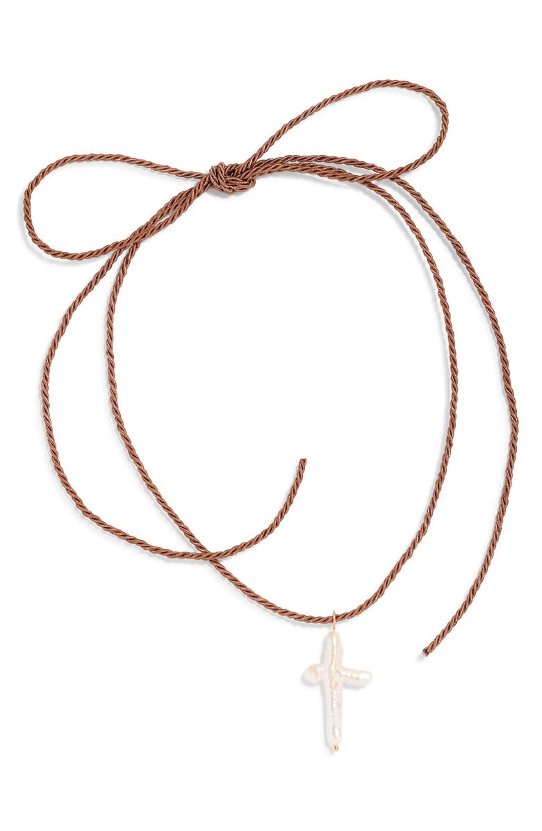 FRASIER STERLING Florenzia Freshwater Pearl Cross Pendant Necklace, Alternate, color, Brown