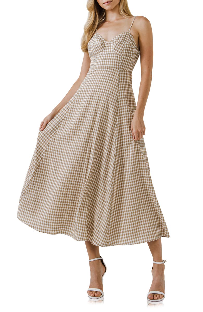 English Factory Gingham Corset Midi Dress, Main, color, 